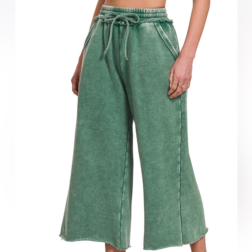109. LAST 1! Comfy soft crop acid washed ankle  green sweatpants CLEARANCE - Picture 3 of 7